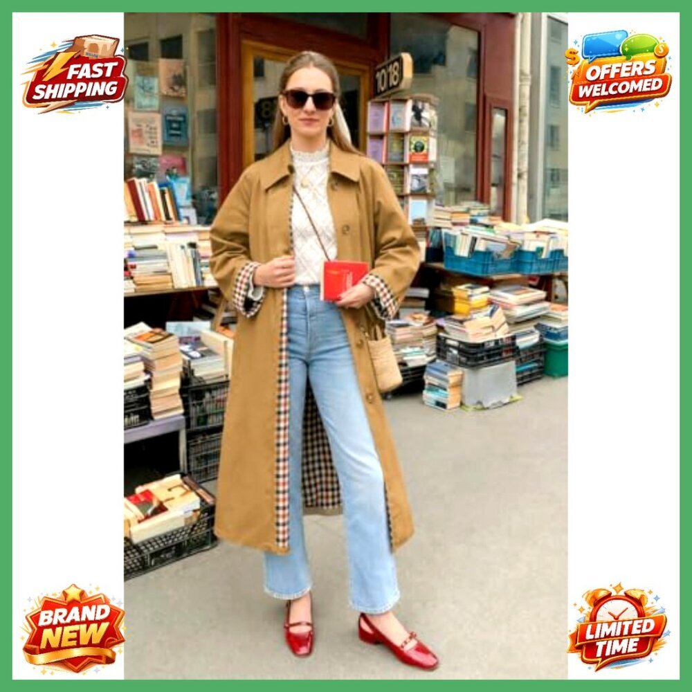 Long Trench Coat, Single Breasted Lapel, Oversized Windproof Overcoat, 100% - Picture 2 of 6